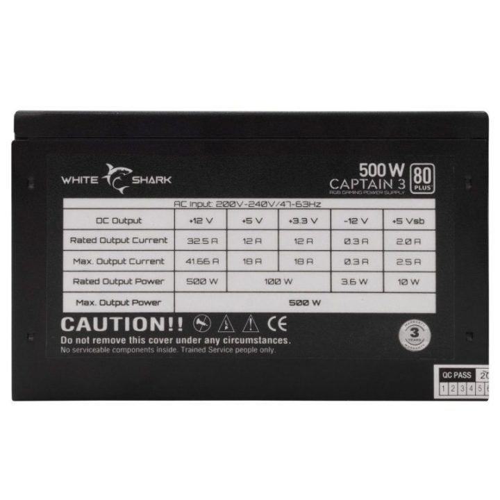 ATX maitinimo blokas su RGB apšvietimu White Shark CAPTAIN 3, 500 W, juodas