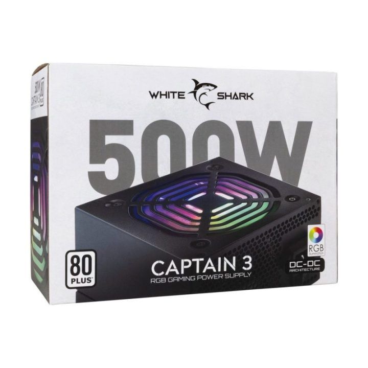 ATX maitinimo blokas su RGB apšvietimu White Shark CAPTAIN 3, 500 W, juodas