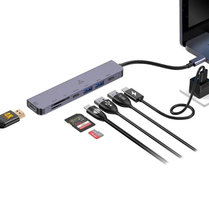 USB-C šakotuvas su 4K HDMI ir 100 W įkrovimu Sbox H-999, sidabro spalvos