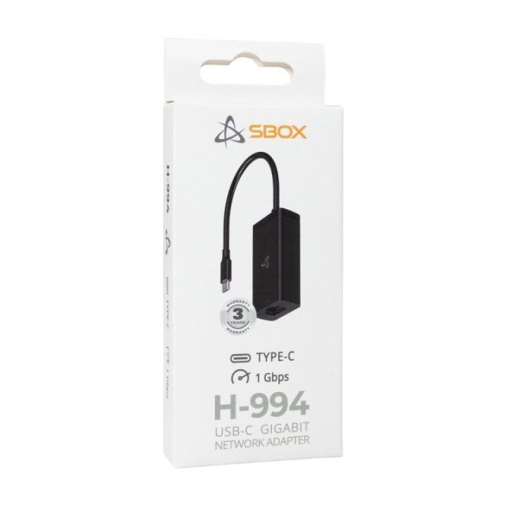 Tinklo adapteris USB-C–RJ-45 Sbox H-994, iki 1 Gbps, 0,1 m, juodas