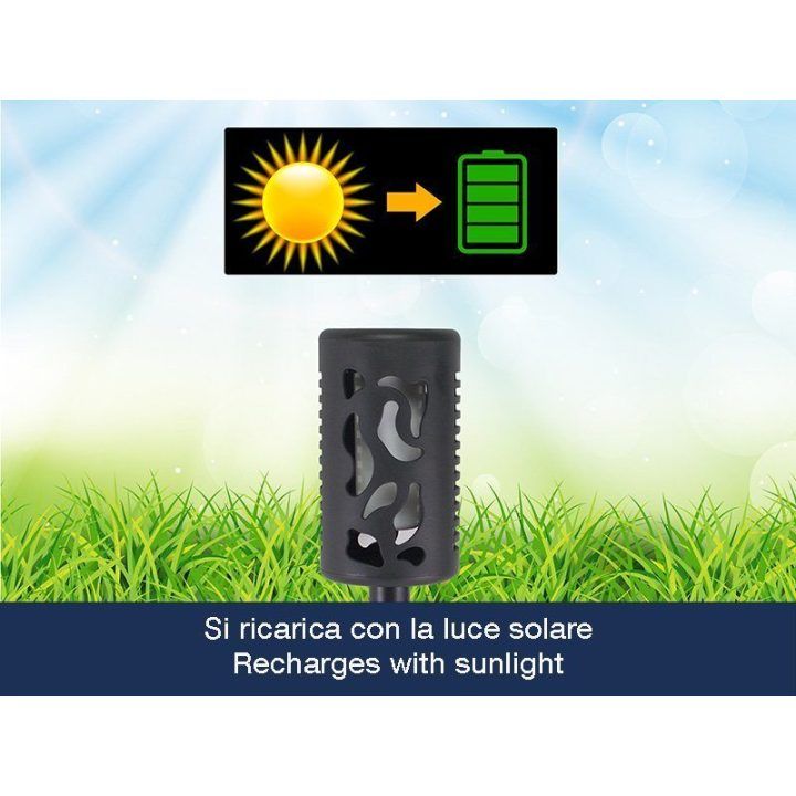 Saulės sodo šviestuvas su 12 LED liepsnos efektu Beper, 10 × 37,5 cm