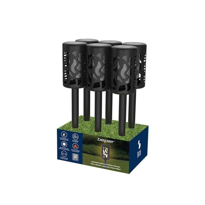 Saulės sodo šviestuvas su 12 LED liepsnos efektu Beper, 10 × 37,5 cm