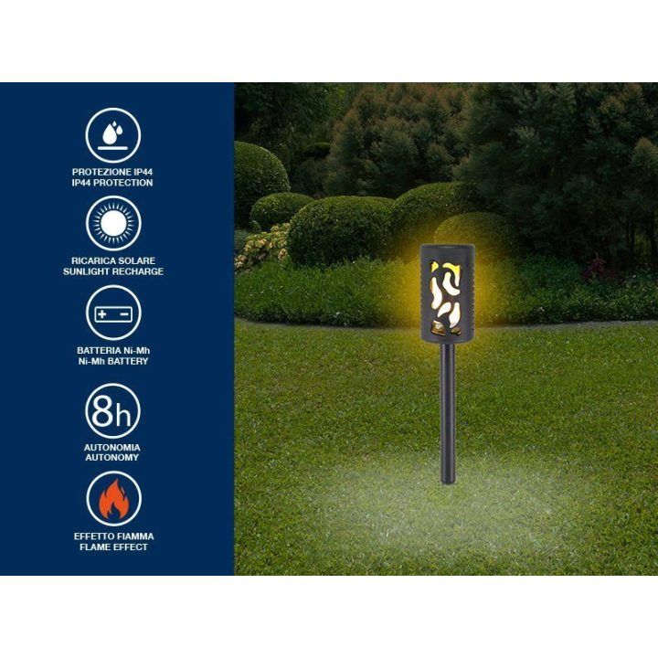 Saulės sodo šviestuvas su 12 LED liepsnos efektu Beper, 10 × 37,5 cm