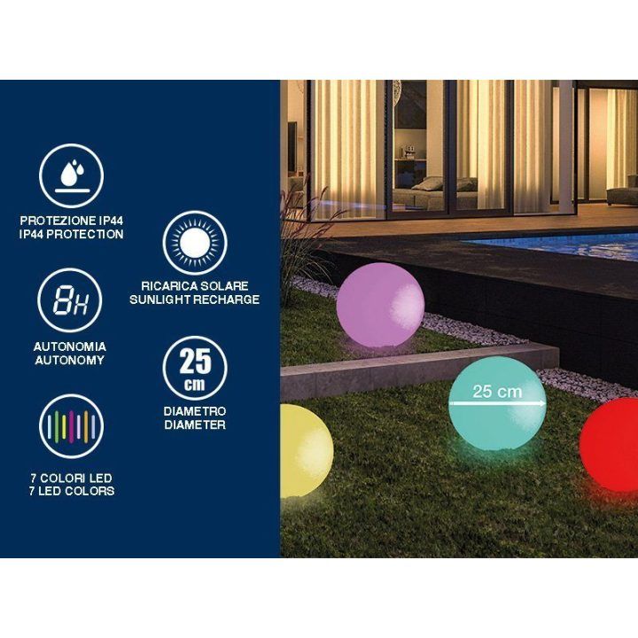 Saulės energija varomas rutulio formos sodo šviestuvas Beper P207ILO225, 25 cm
