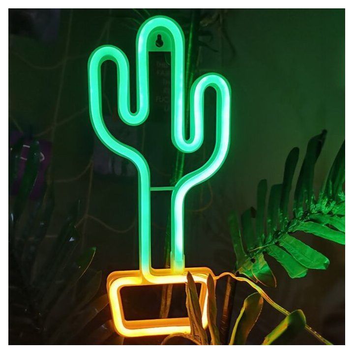 LED šviestuvas su kaktuso motyvu Manta Style Neon Lights, žalias su geltonu