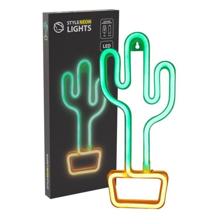 LED šviestuvas su kaktuso motyvu Manta Style Neon Lights, žalias su geltonu