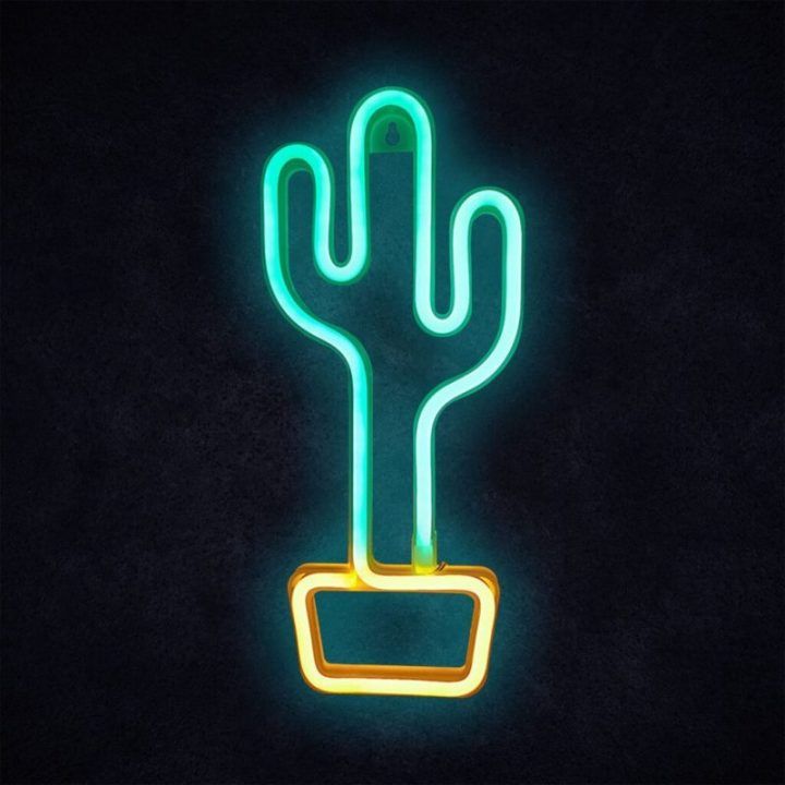 LED šviestuvas su kaktuso motyvu Manta Style Neon Lights, žalias su geltonu