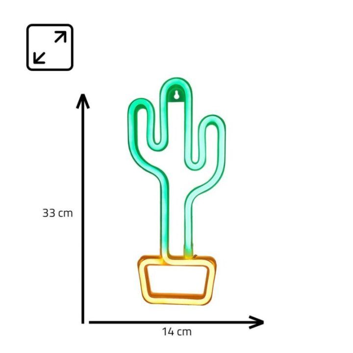 LED šviestuvas su kaktuso motyvu Manta Style Neon Lights, žalias su geltonu