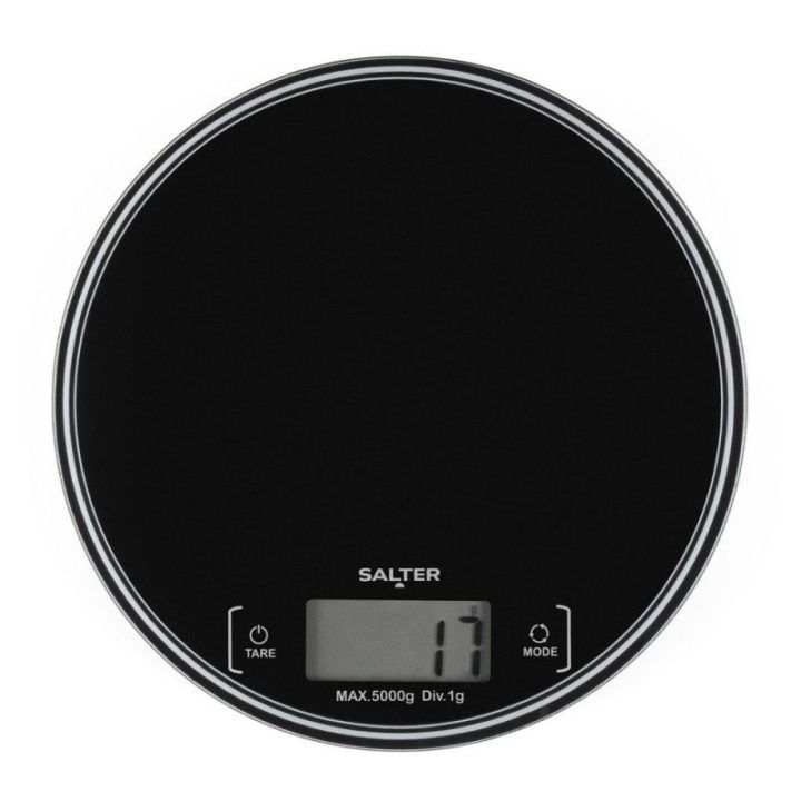 Apvalios elektroninės virtuvinės svarstyklės Salter, 5 kg, juodos