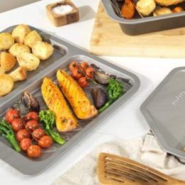 Padalinta kepimo skarda su nepridegančia danga Salter Essentials, 1,8 × 35,5 × 40 cm, pilka