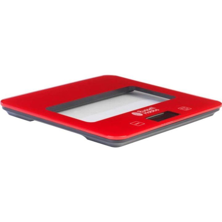 Kvadratinės skaitmeninės virtuvinės svarstyklės Russell Hobbs RH015711RAR, 5 kg, raudonos