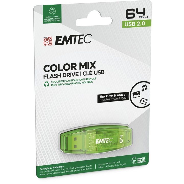 USB 2.0 atmintinė EMTEC C410, 64 GB, žalia