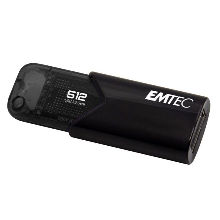 USB 3.2 atmintinė su spyruokliniu slankikliu Emtec Click Easy B110, 512 GB, juoda su spalvotais elementais