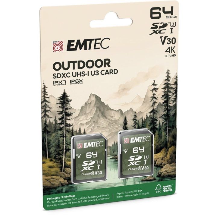 SDXC atminties kortelių rinkinys UHS-I U3 V30 Emtec, 64 GB, 2 vnt