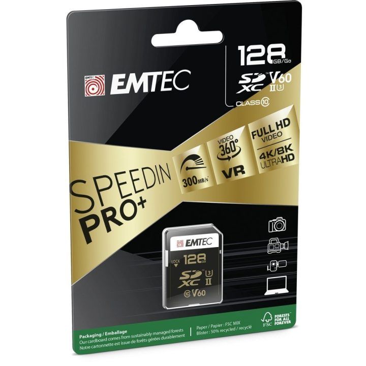 SDXC atminties kortelė UHS-II V60 Emtec SpeedIN Pro+, 128 GB