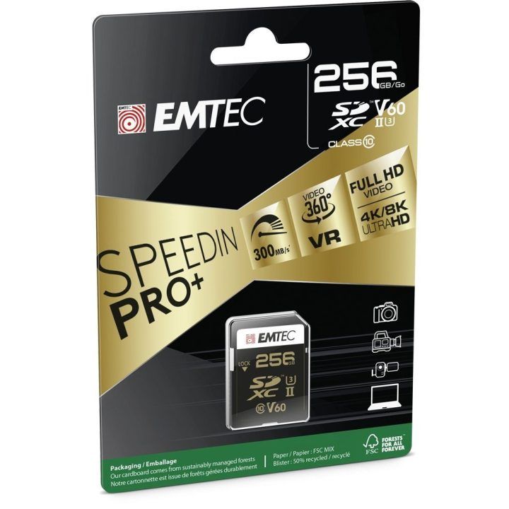 Atminties kortelė SDXC UHS-II V60 Emtec SpeedIN Pro+, 256 GB