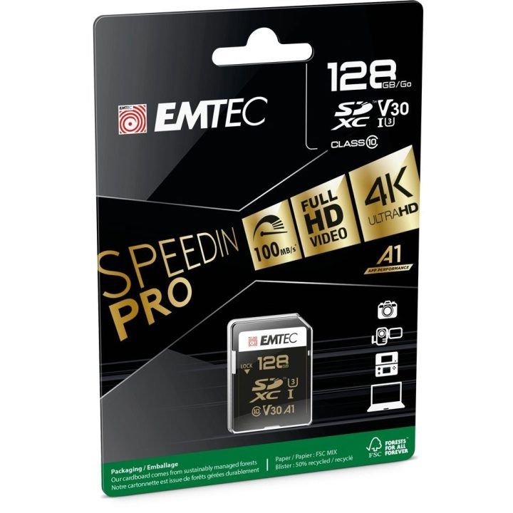 SDXC atminties kortelė UHS-I U3 Emtec SpeedIN Pro, 128 GB
