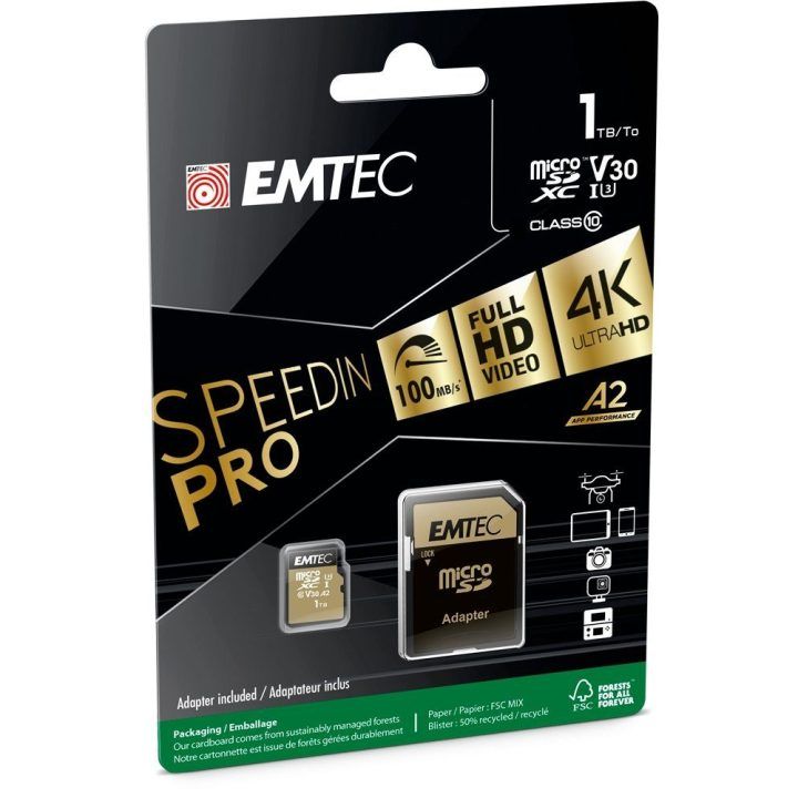 MicroSDXC atminties kortelė UHS-I U3 V30 A2 Emtec SpeedIN Pro, 1 TB