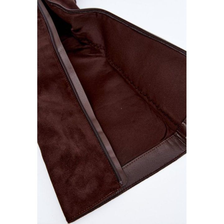 Moteriški kaubojiško stiliaus ilgaauliai iš zomšos imitacijos Mirea, šokolado rudos spalvos