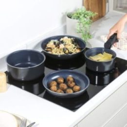 Keptuvių ir puodų rinkinys su nuimama rankena Russell Hobbs Smart Clip Marine, 5 vnt., tamsiai mėlynas