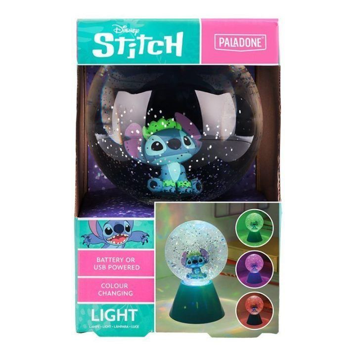 LED rutulinis šviestuvas su blizgučiais ir Stitch personažu Paladone, 17 cm