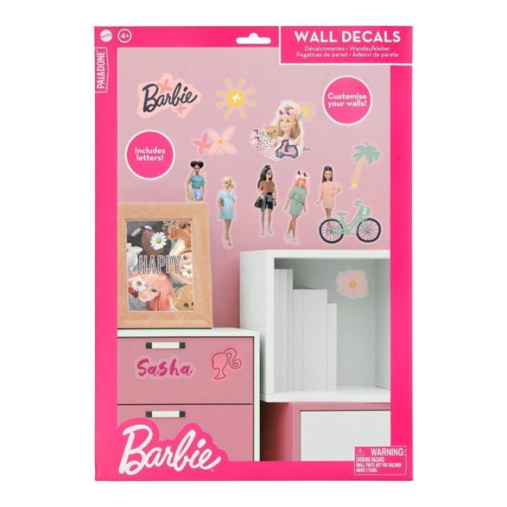 Sienų lipdukų rinkinys su Barbie lėlėmis ir raidėmis Paladone, 4 lapai