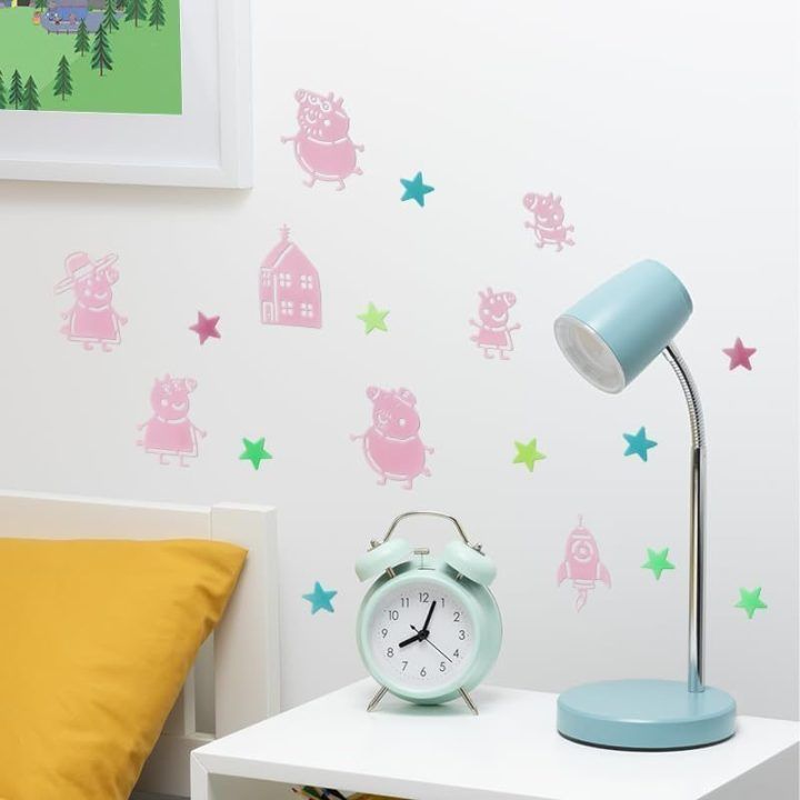 Tamsoje šviečiantis sienų lipdukų rinkinys su Peppa Pig Paladone, 200 žvaigždžių