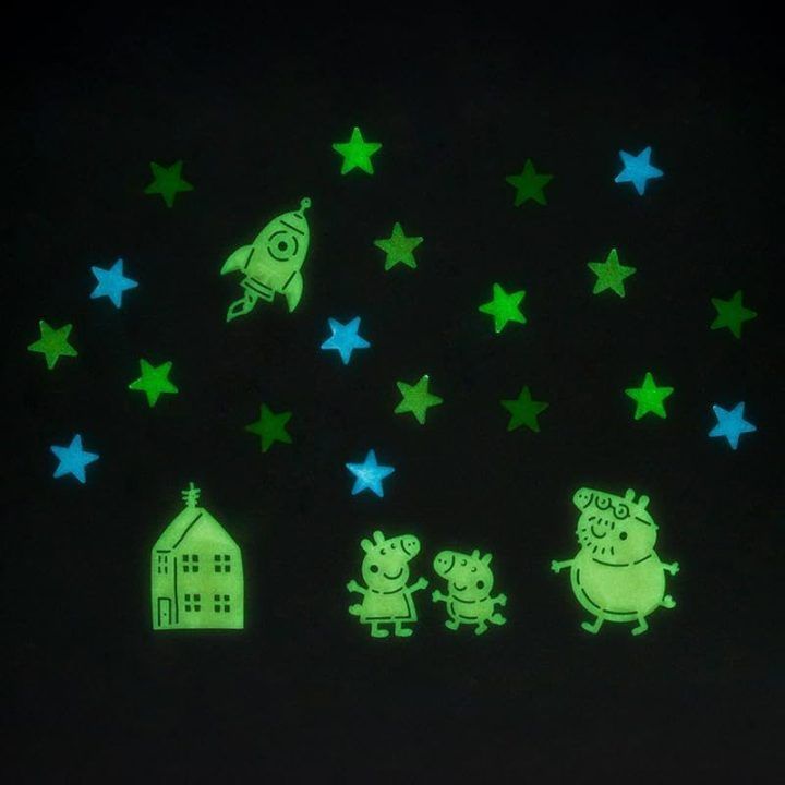 Tamsoje šviečiantis sienų lipdukų rinkinys su Peppa Pig Paladone, 200 žvaigždžių