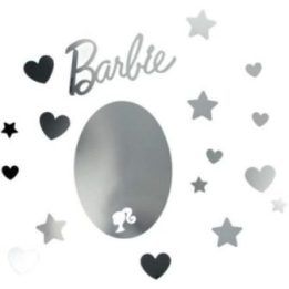 Akriliniai veidrodiniai sienų lipdukai su Barbie logotipu, širdelėmis ir žvaigždėmis Paladone, 50 vnt