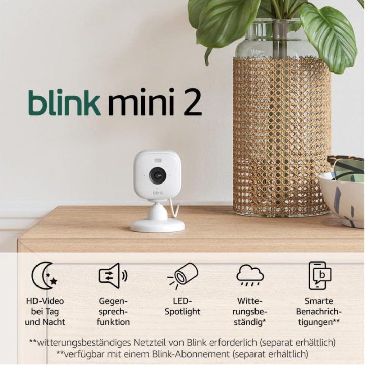 Į elektros lizdą jungiamos apsaugos kameros Amazon Blink Mini 2, 2 vnt., baltos