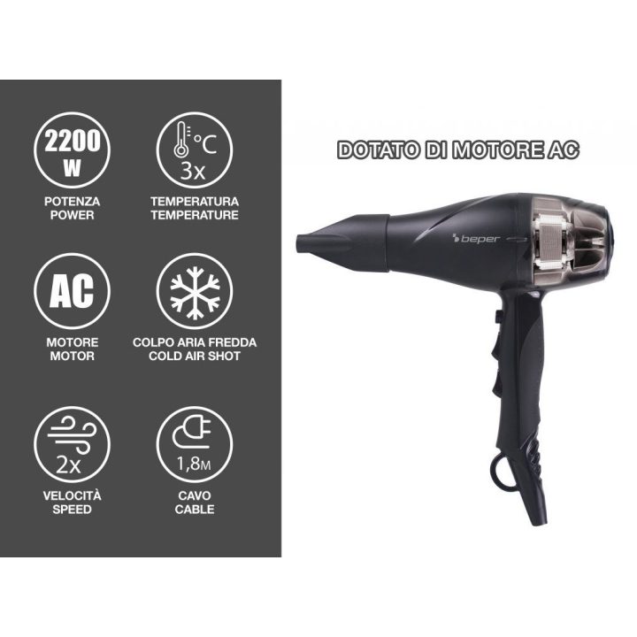 Plaukų džiovintuvas su kintamosios srovės varikliu Beper P301ASC002, 2200 W
