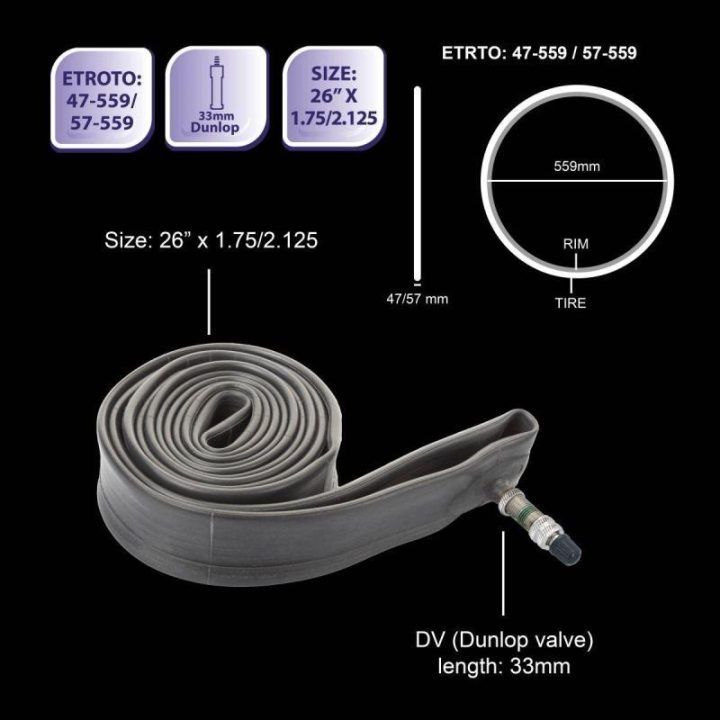 Dviračio kamera su DV vožtuvu Bicycle Gear, 26 × 1,75/2,125, juoda