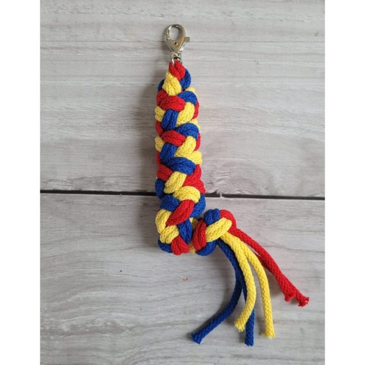 Hobby horse pavadys, pintas iš dvigubos virvės, raudonas, rugiagėlių mėlynos spalvos ir geltonas - Super Hobby Horse