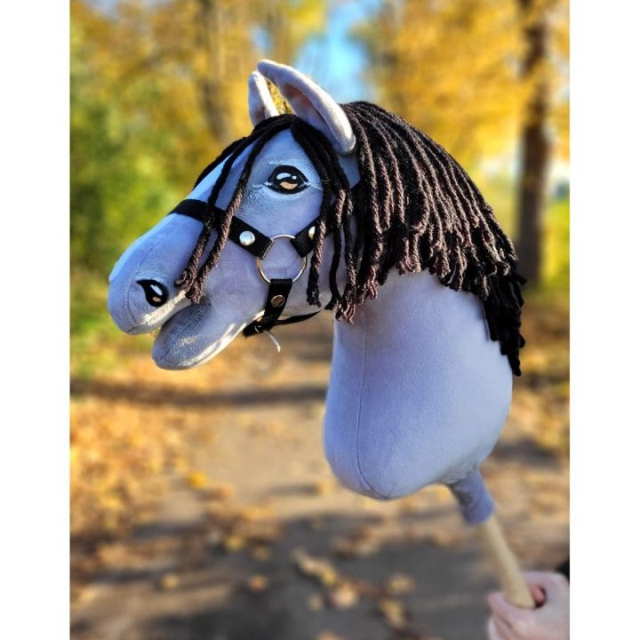 Hobby horse žirgas A3, širmas (pilkas), juodi karčiai - Super Hobby Horse Premium