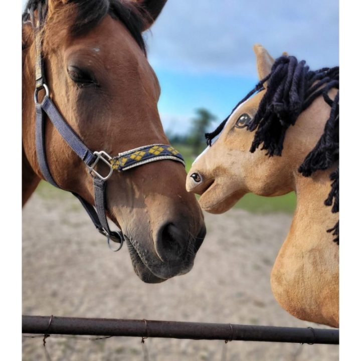 Hobby horse žirgas ant lazdos A3, kaštoninis (gelsvas su juodais karčiais) - Super Hobby Horse Premium