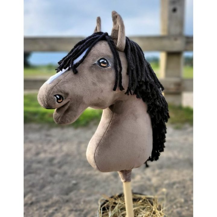 Hobby horse žirgas ant lazdos A3, 74 cm, pelėkas (pilkšvai rudas) - Super Hobby Horse Premium