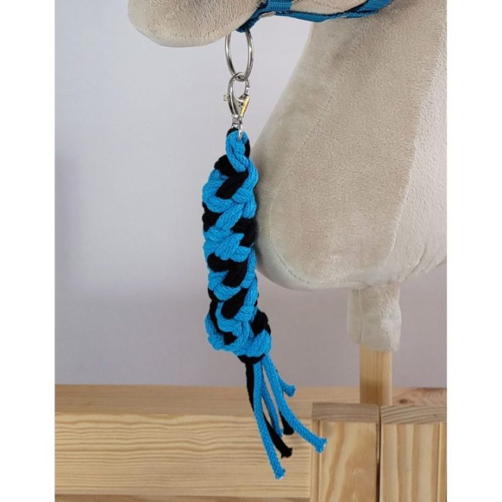 Hobby horse priedų komplektas: apynasris (kantaras) su pavadžiu, A3, juodas su juodu kailiuku, pavadys juodas ir turkio spalvos
