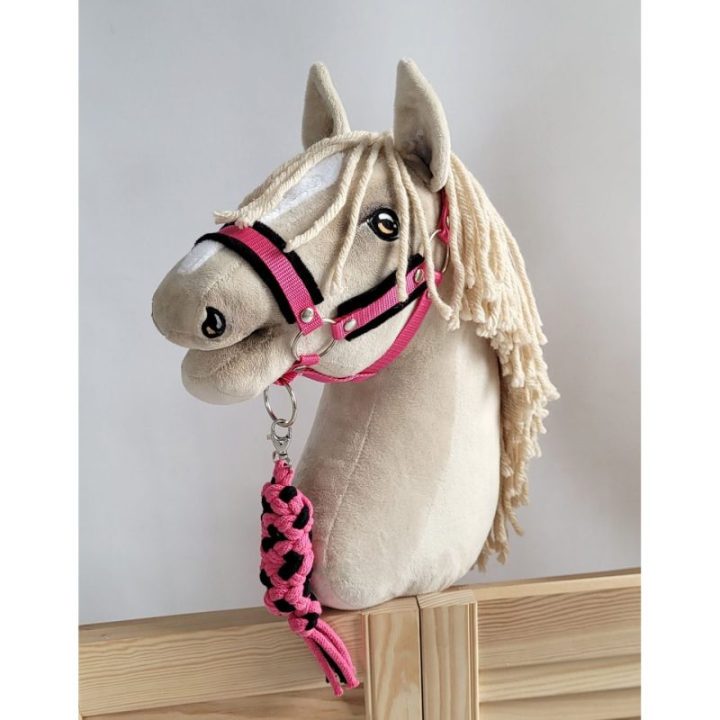 Hobby horse pavadys, pintas iš dvigubos virvės, juodas ir tamsiai rožinis - Super Hobby Horse