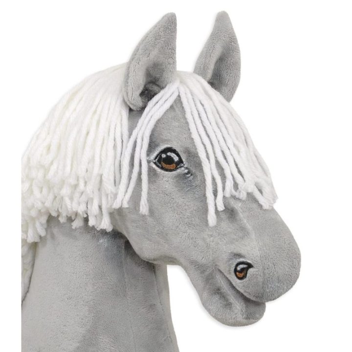 Hobby horse žirgas ant lazdos A3, širmas (pilkas) su baltais karčiais - Super Hobby Horse Premium