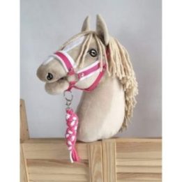 Hobby horse apynasris (kantaras) su pavadžiu, A3, baltas su baltu kailiuku, pavadys baltas ir tamsiai rožinis - Super Hobby Hors