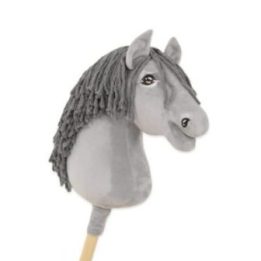 Hobby horse žirgas ant lazdos A3, širmas (pilkas) su pilkais karčiais - Super Hobby Horse Premium