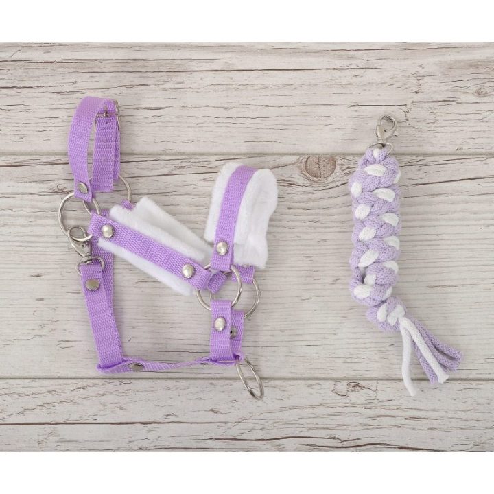 Hobby horse apynasris (kantaras) su pavadžiu, A3, baltas kailiukas, baltas ir violetinis pavadys - Super Hobby Horse
