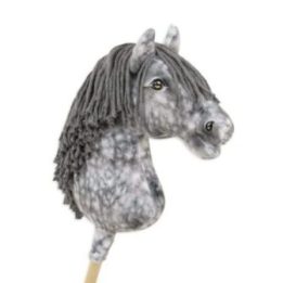 Hobby horse žirgas ant lazdos A3, obuoliuotas širmas (pilkas) su pilkais karčiais - Super Hobby Horse Premium