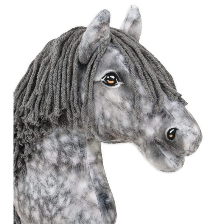 Hobby horse žirgas ant lazdos A3, obuoliuotas širmas (pilkas) su pilkais karčiais - Super Hobby Horse Premium