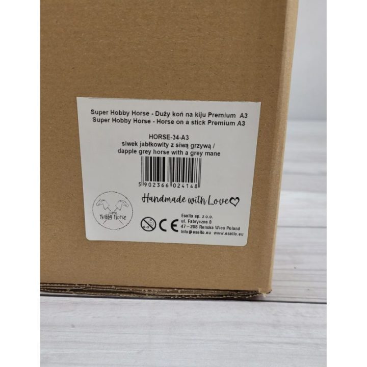 Hobby horse žirgas ant lazdos A3, obuoliuotas širmas (pilkas) su pilkais karčiais - Super Hobby Horse Premium