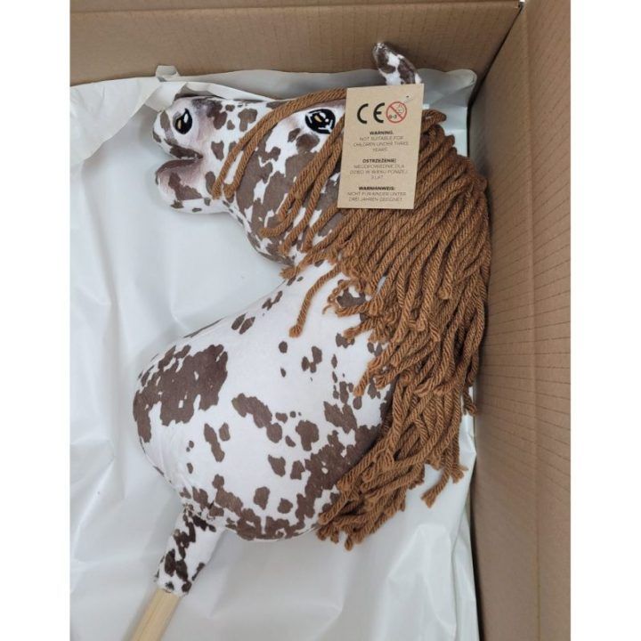 Hobby horse žirgas ant lazdos A3, taškuotas, rudais karčiais - Super Hobby Horse Premium