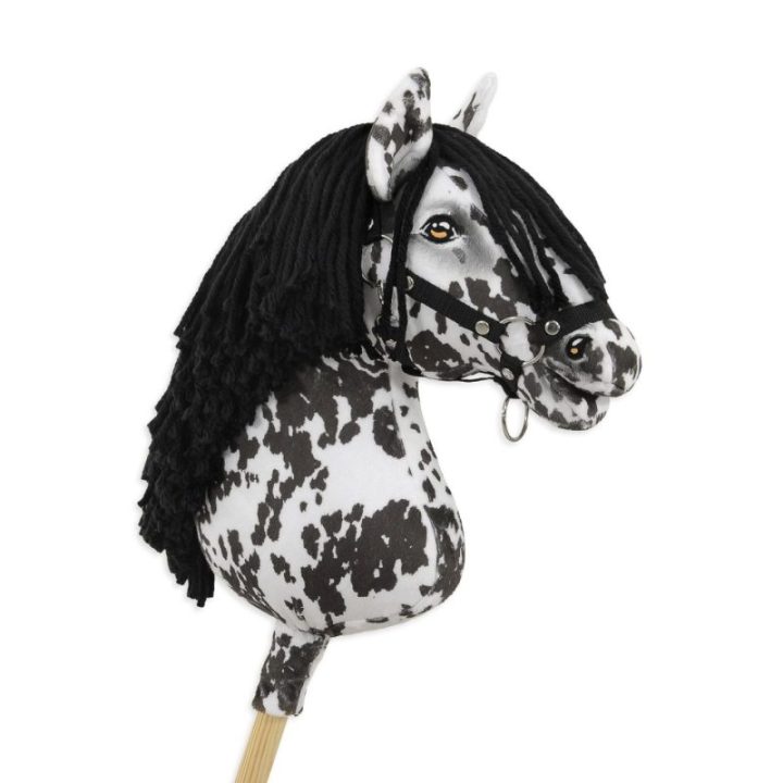 Hobby horse žirgas ant lazdos A3, taškuotas (leopardinis) su juodais karčiais - Super Hobby Horse Premium