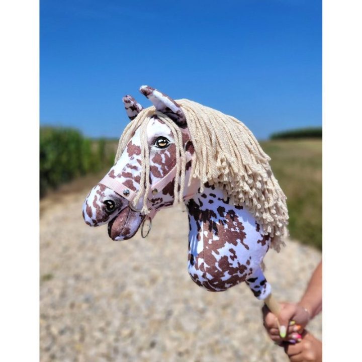Hobby horse žirgas ant lazdos A3, taškuotas, smėlio spalvos karčiai - Super Hobby Horse Premium