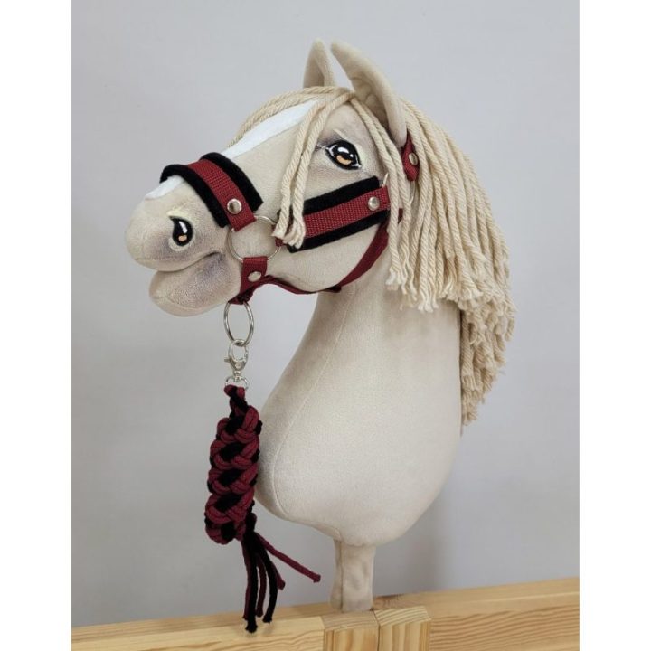 Hobby horse pavadys, pintas iš dvigubos virvės, juodas ir bordo - Super Hobby Horse