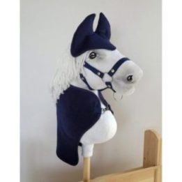 Hobby horse priedų komplektas: flisinė gūnia (balnatiesė) ir ausų gaubtai, A3, džinsinis - Super Hobby Horse